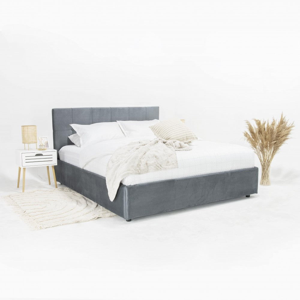 Pat tapitat Amore New cu somiera rabatabila si spatiu de depozitare, Blue